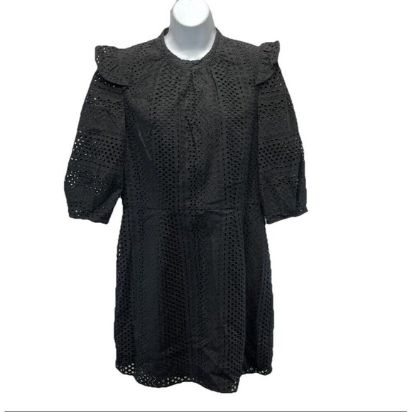 Whistles Page Size 12 US Eyelet Frill Broderie Dress Black Cotton - Picture 2 of 14